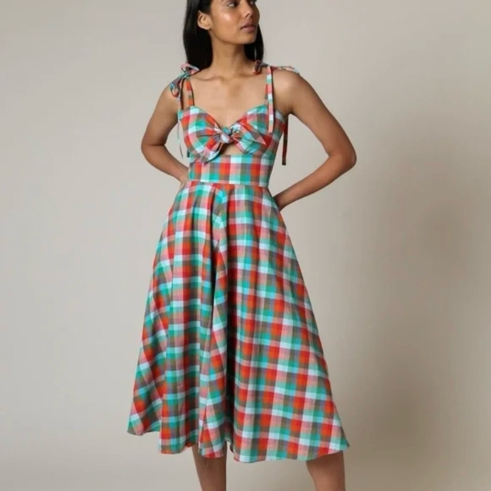 Rachel Antonoff Ali Midi Dress Picnic Plaid sz: 2 XS Multicolored Casual Summer